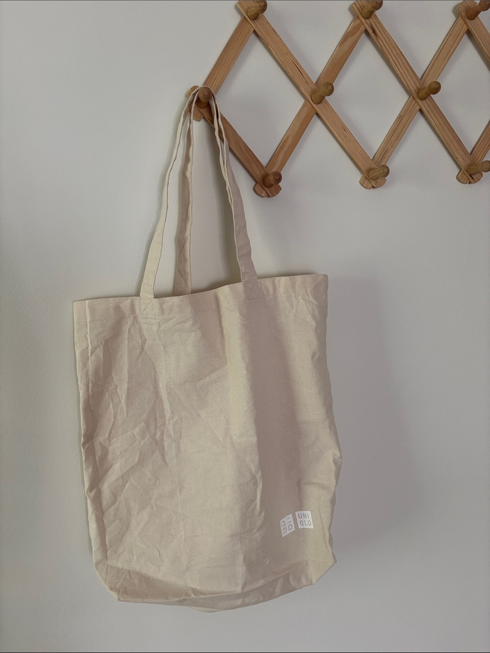 Uniqlo Natural Canvas Tote Bag with White Logo
